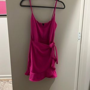Pink Tie-Front ruffled mini dress